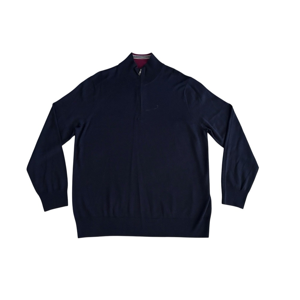 Brooks Brothers 100% Merino Wool Sweater Mens XL Half Zip Pullover Navy Blue